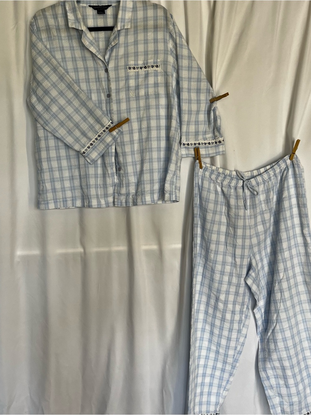 Charter Club Light Blue & White Plaid Cotton Pajama Set